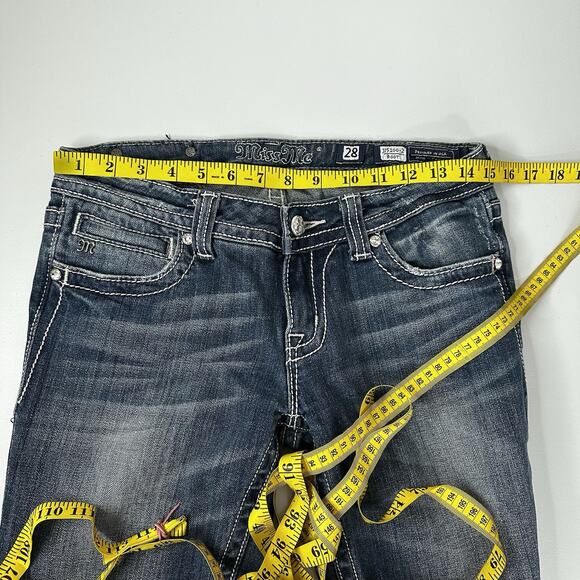 Miss Me Jeans Womens 28 Bootcut Crosses Embellished Thick Stitch Long - Picture 10 of 13